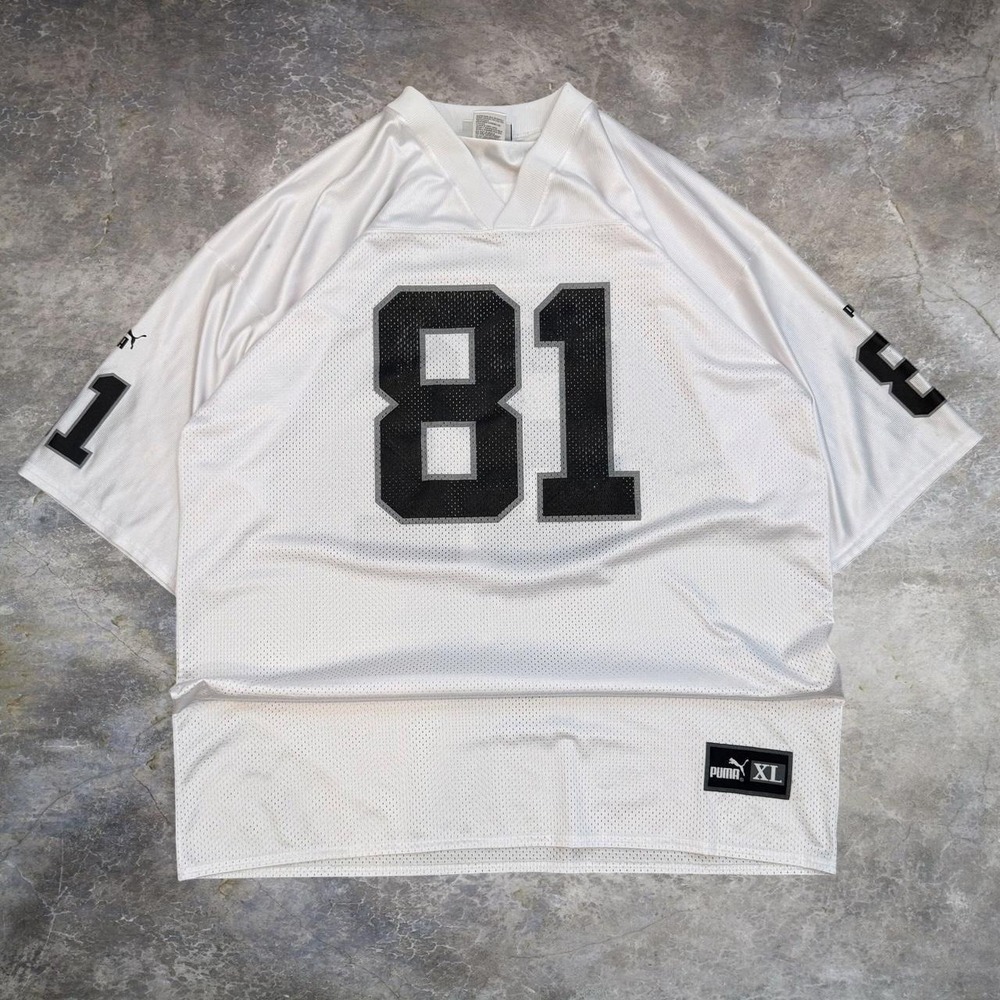 Vintage Puma Oakland Raiders Tim Brown #81 White Jersey Men's Size XL NFL Y2K